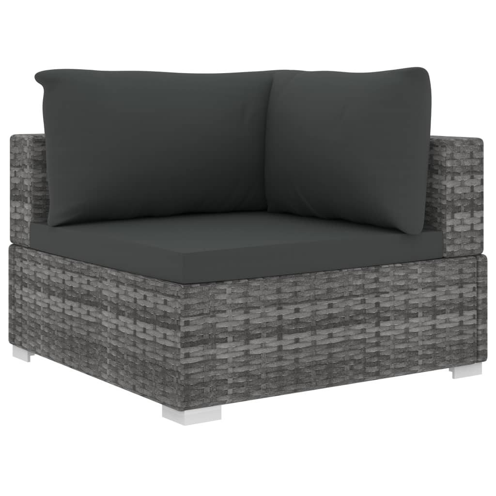 10 Pcs conjunto lounge de jardim c/ almofadões vime PE cinzento