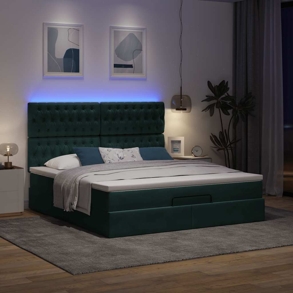 Estrutura de cama otomana com colchão verde escuro veludo