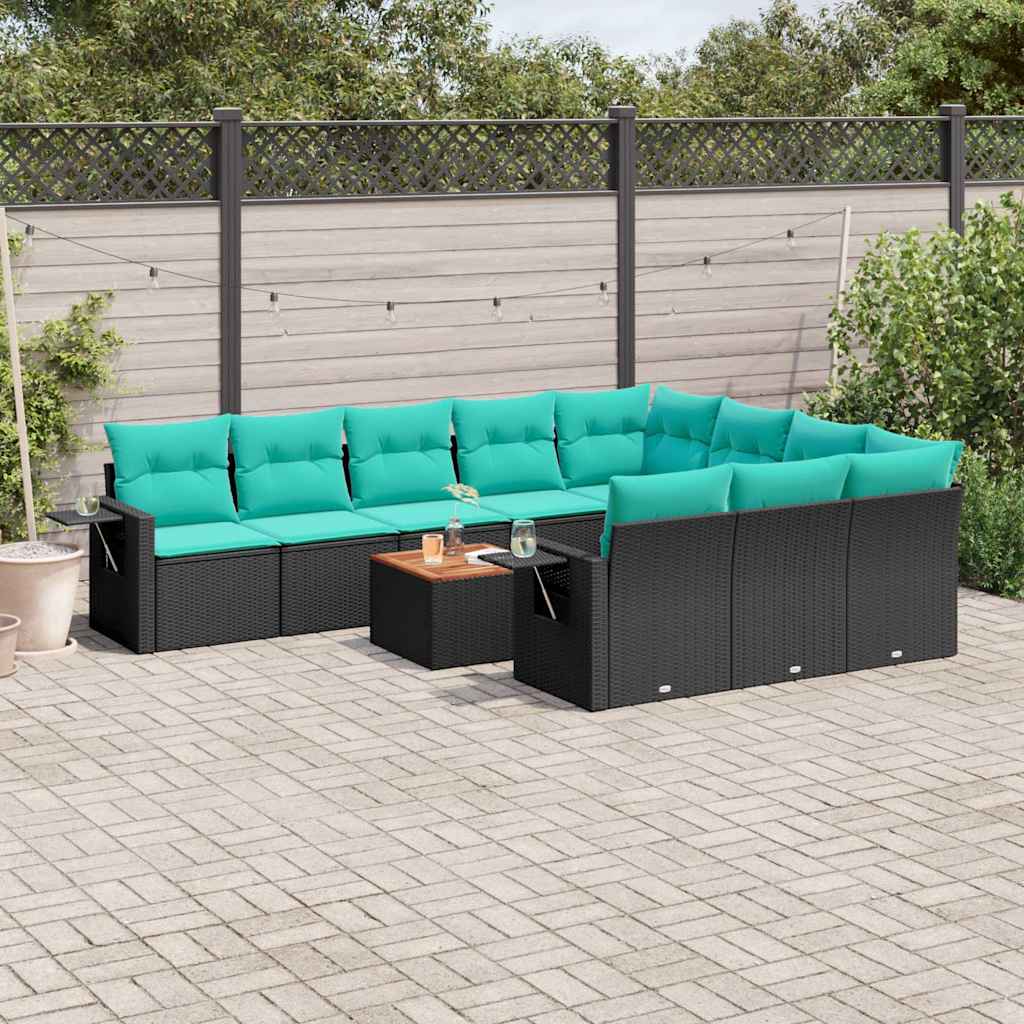 Conjunto de sofá de jardim com 11 peças e almofadas em rattan sintético preto