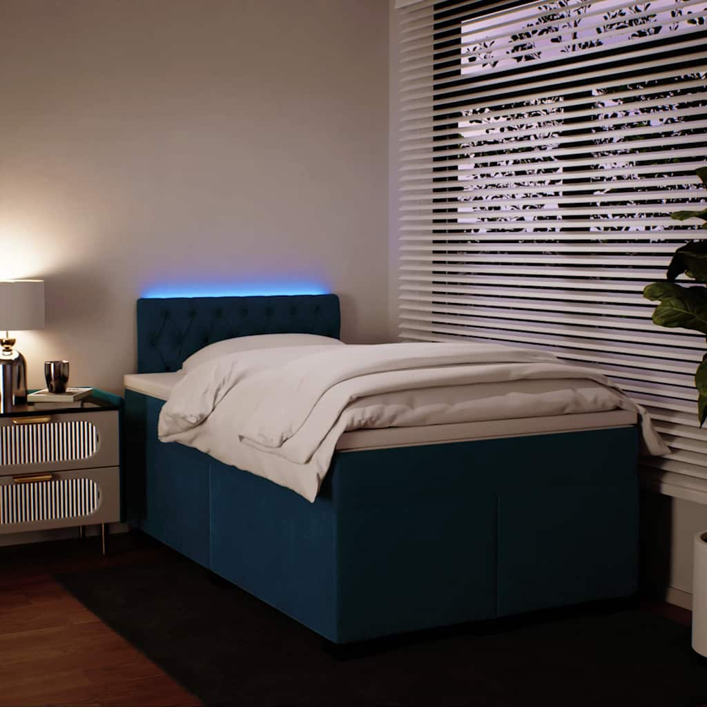 Cama boxspring com colchão 120x190 cm veludo azul