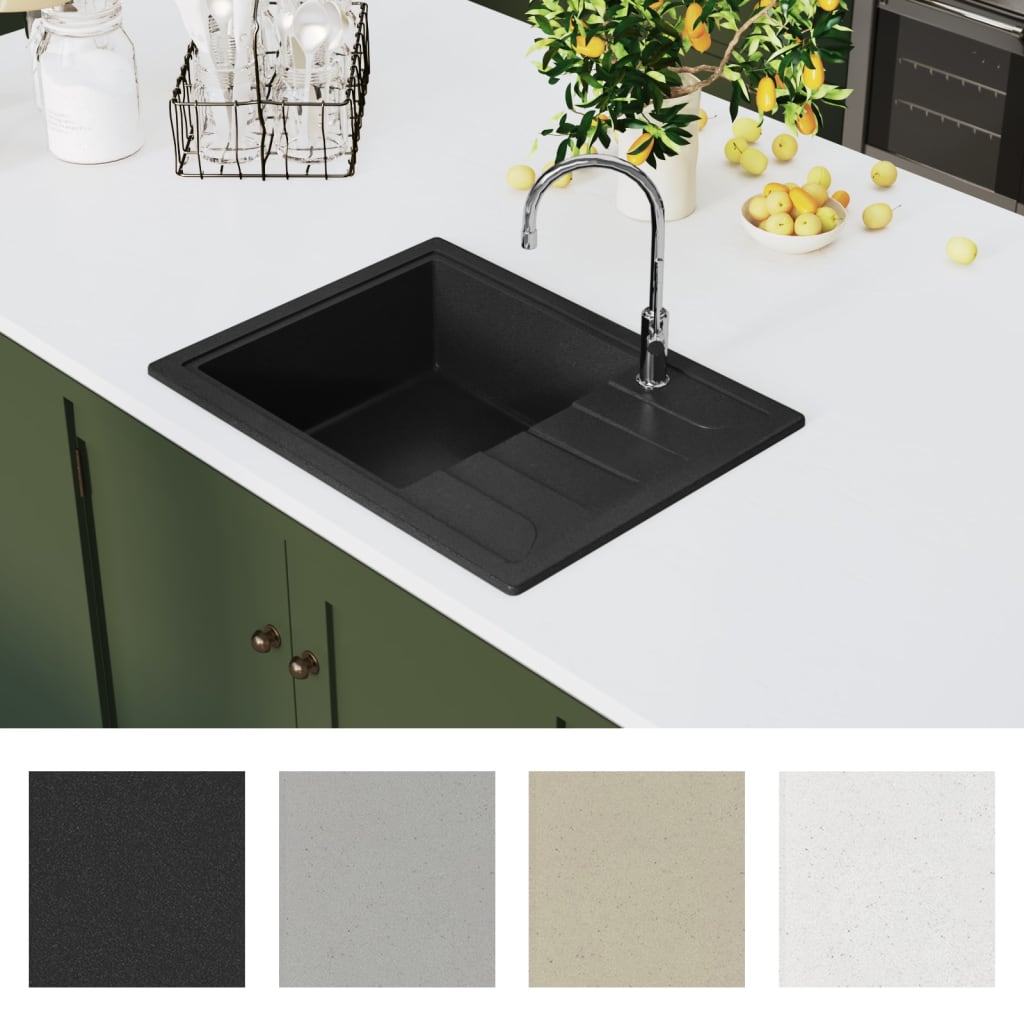 Lava-louça cozinha orifício extravasamento oval granito preto