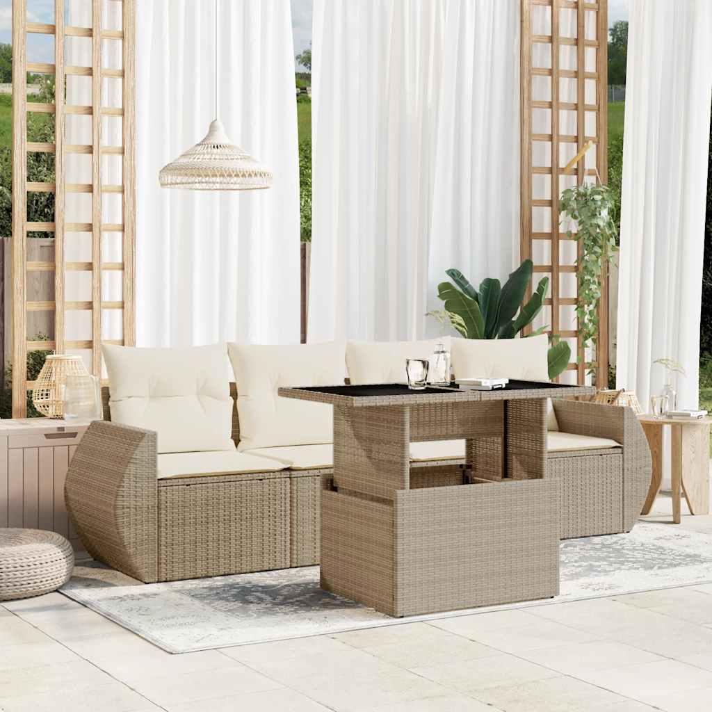 5 Pcs conjunto de sofás p/ jardim com almofadões vime PE bege