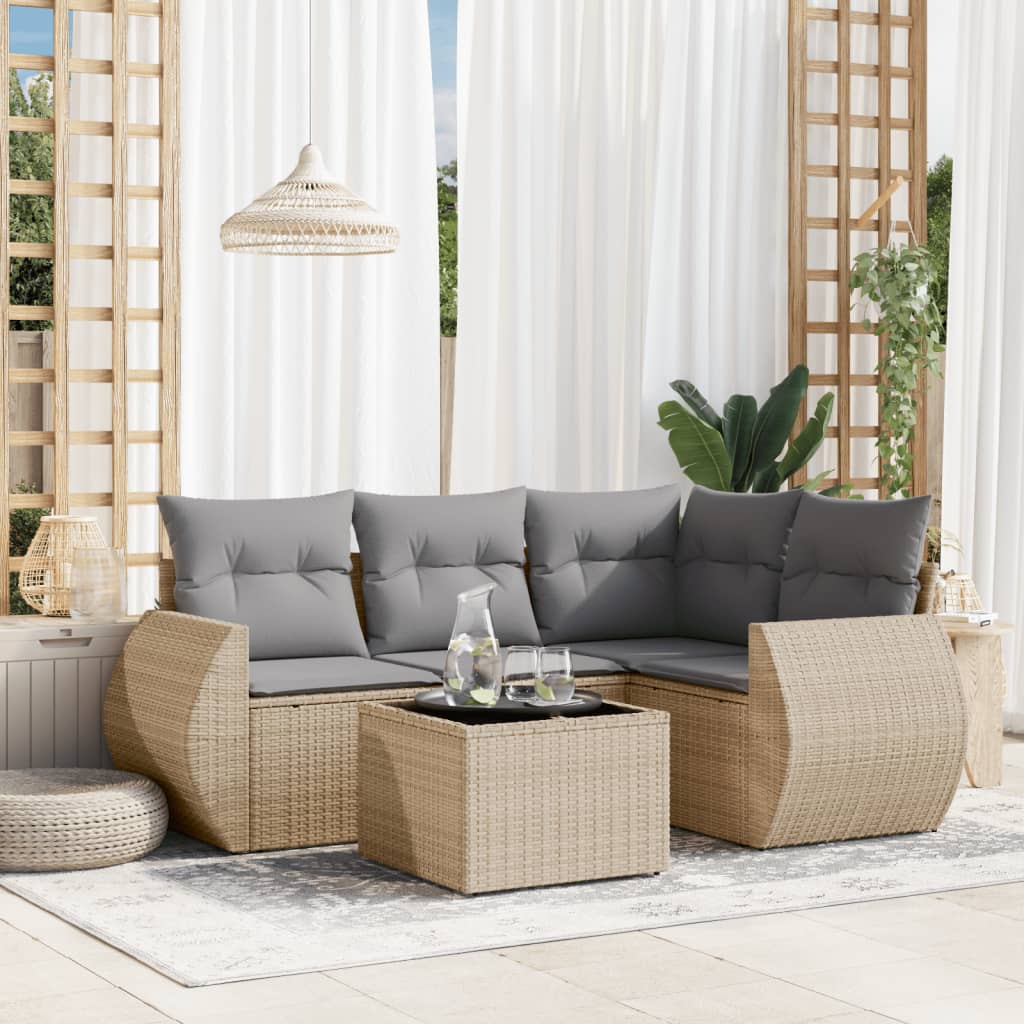 5 Pcs conjunto de sofás p/ jardim com almofadões vime PE bege