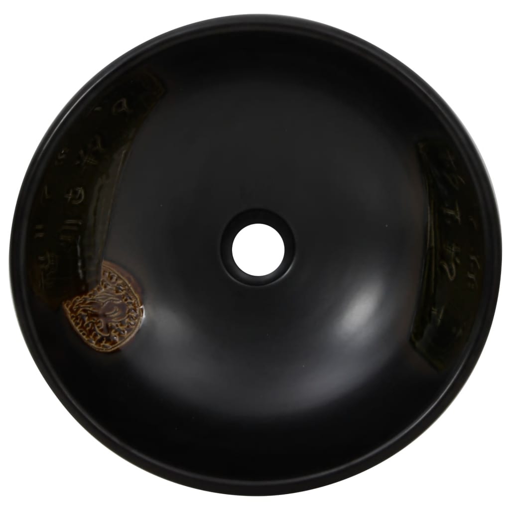 Lavatório de bancada redondo φ41x14 cm cerâmica preto