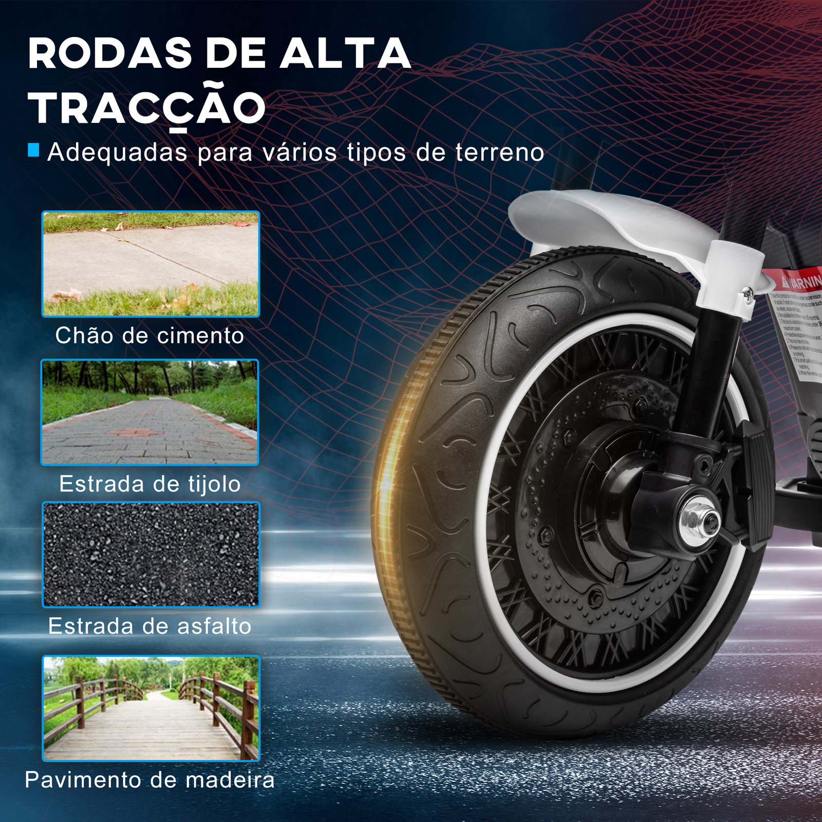 Motocicleta elétrica para crianças de 18-36 meses com bateria 6v farol e rodas auxiliares removíveis 76x42x57 cm branca
