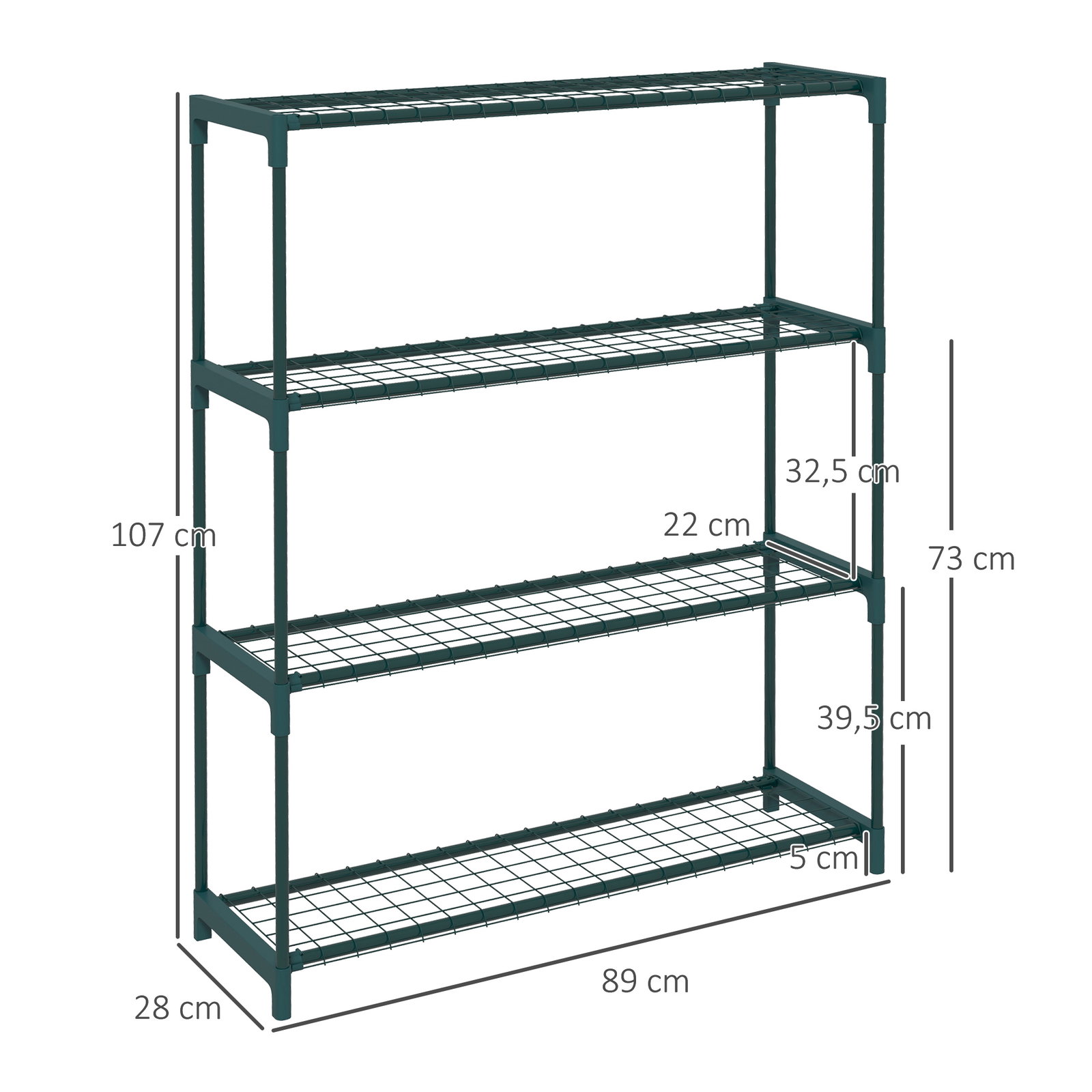 Suporte para plantas suporte para vasos de plantas de 4 níveis com estrutura de aço 89x28x107 cm verde escuro