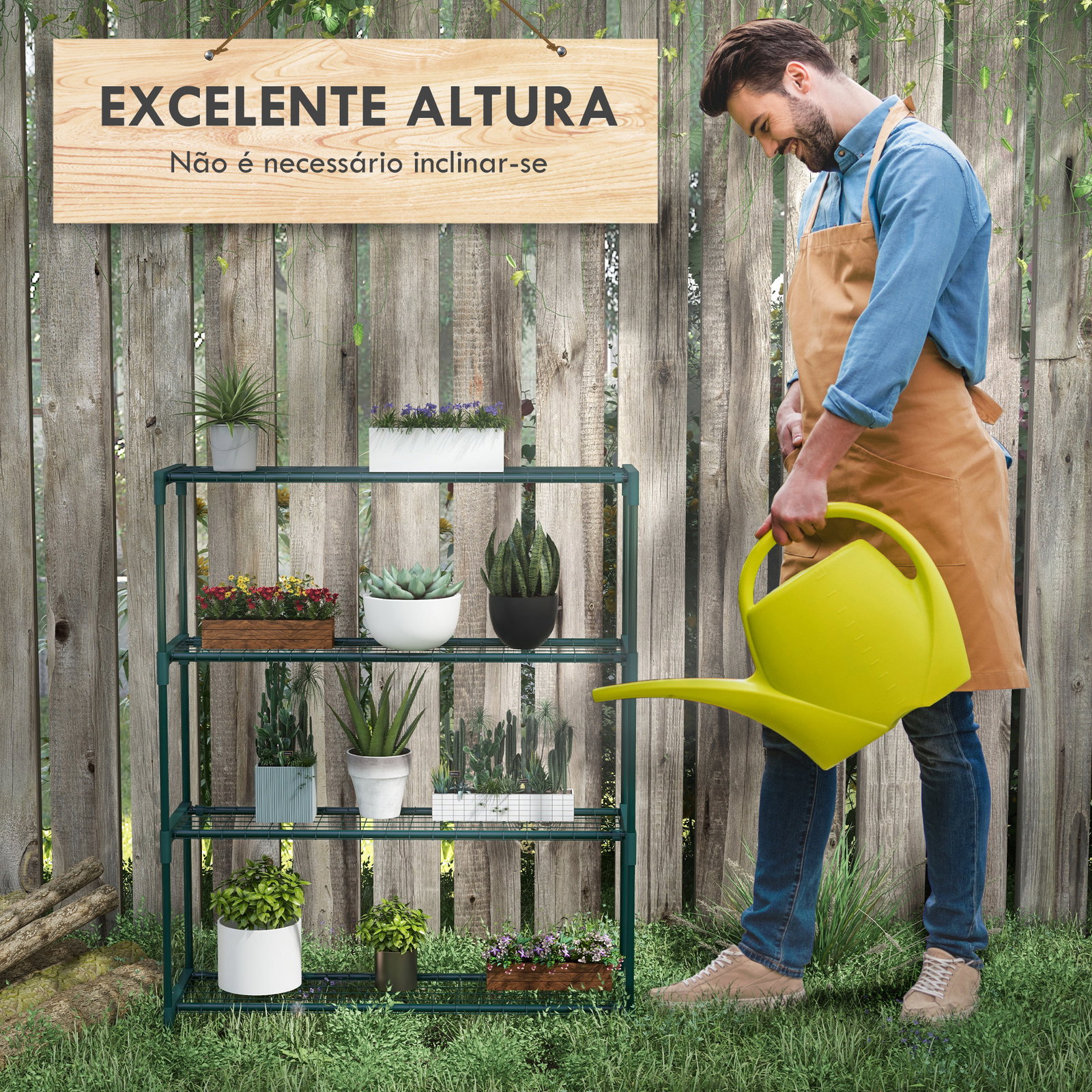 Suporte para plantas suporte para vasos de plantas de 4 níveis com estrutura de aço 89x28x107 cm verde escuro