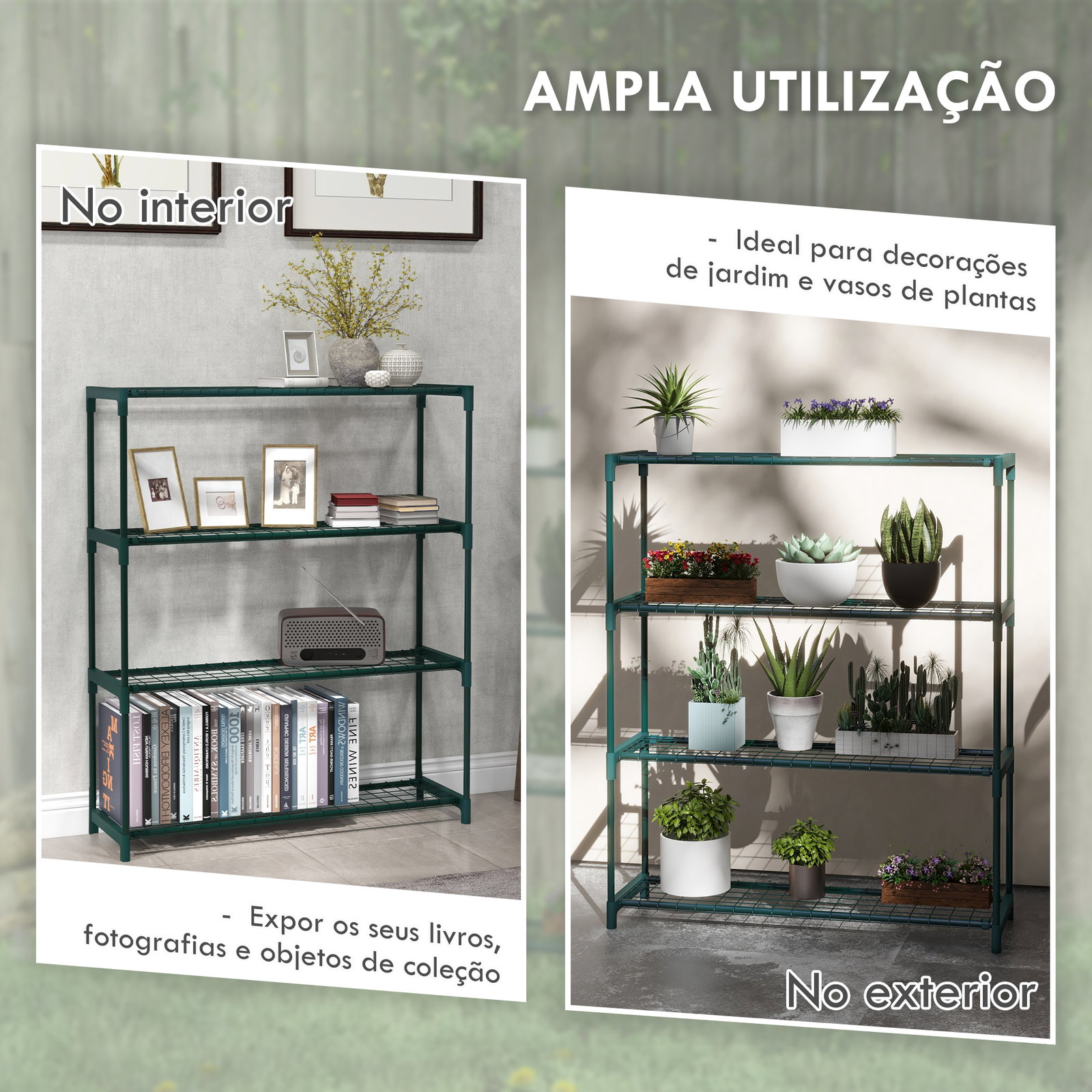 Suporte para plantas suporte para vasos de plantas de 4 níveis com estrutura de aço 89x28x107 cm verde escuro