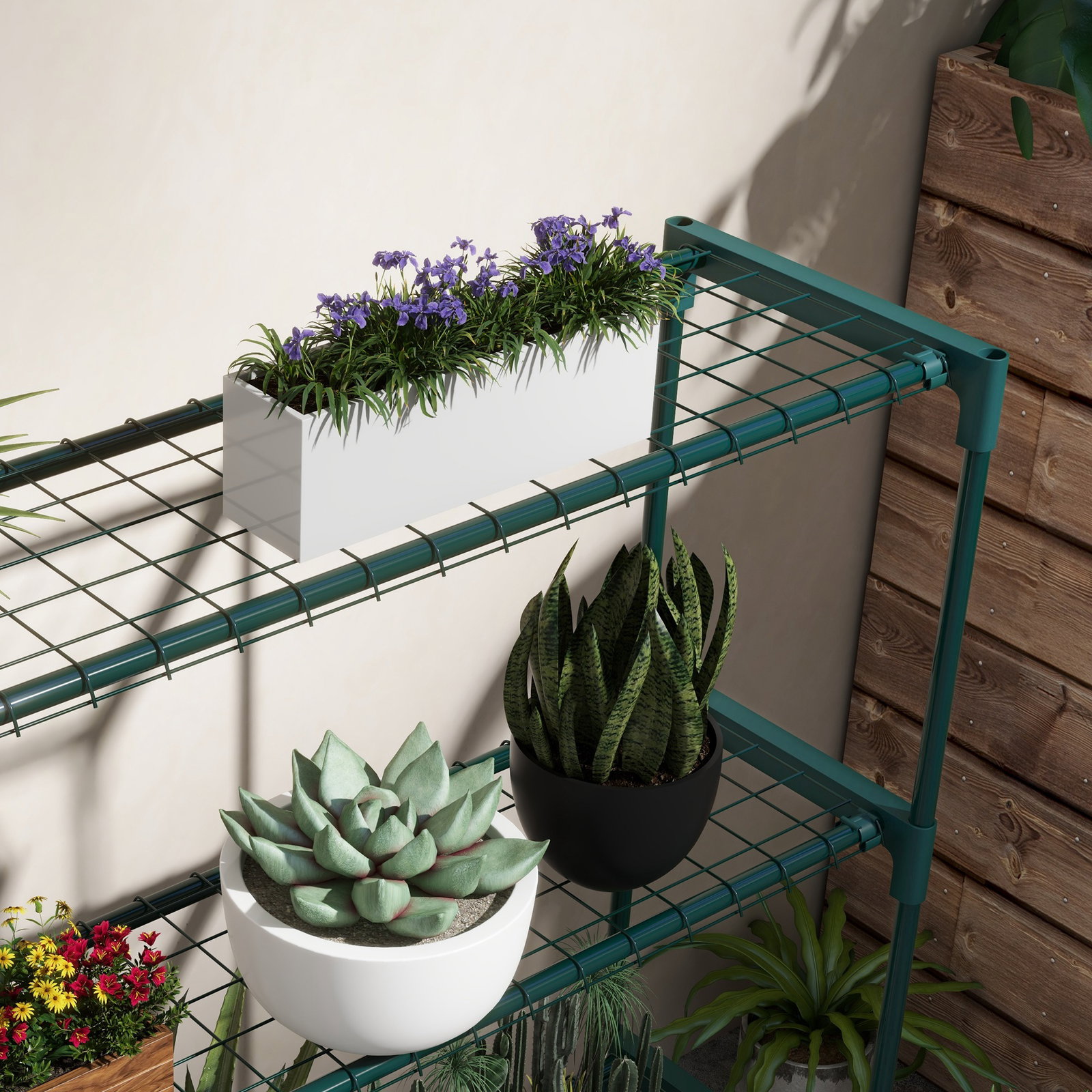 Suporte para plantas suporte para vasos de plantas de 4 níveis com estrutura de aço 89x28x107 cm verde escuro