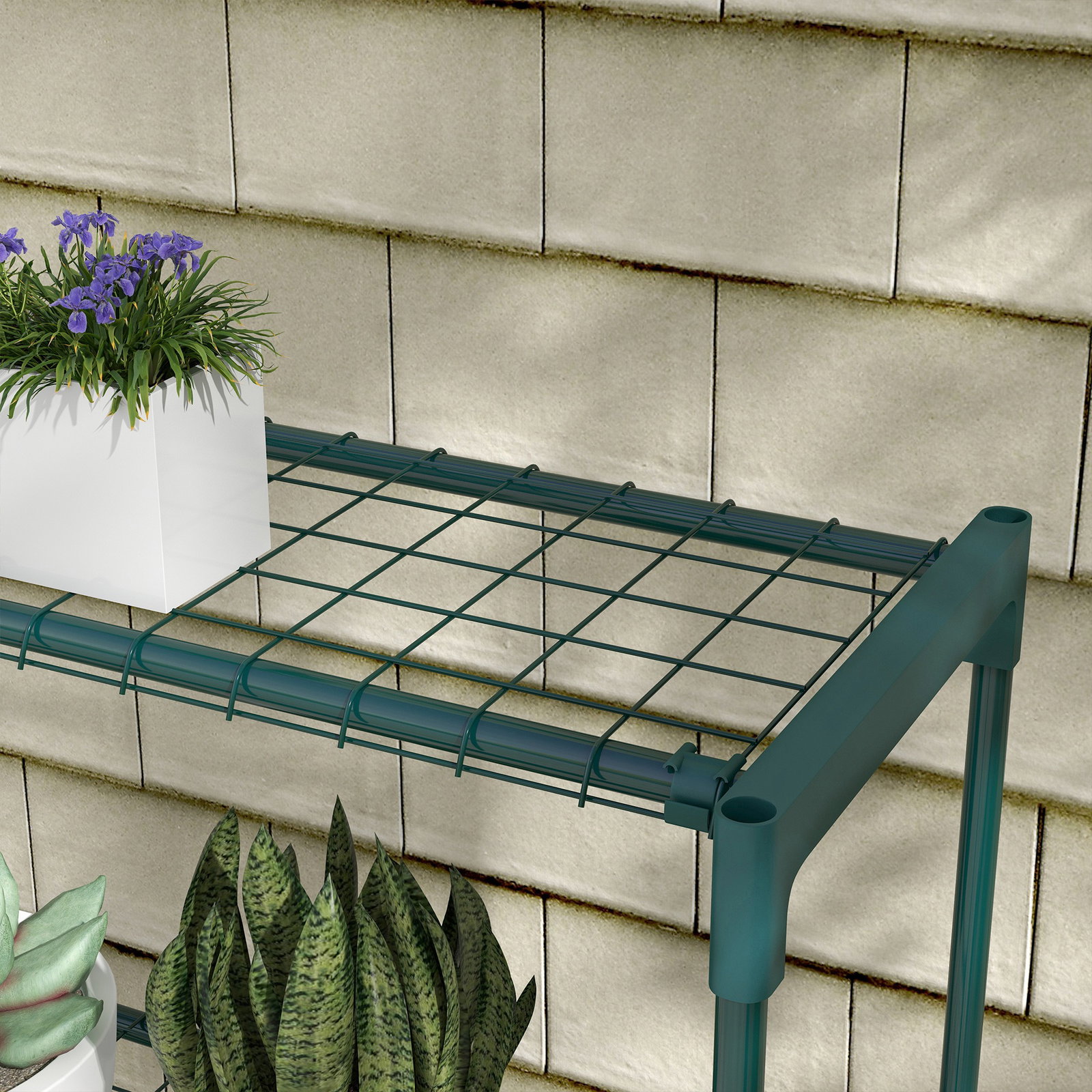 Suporte para plantas suporte para vasos de plantas de 4 níveis com estrutura de aço 89x28x107 cm verde escuro