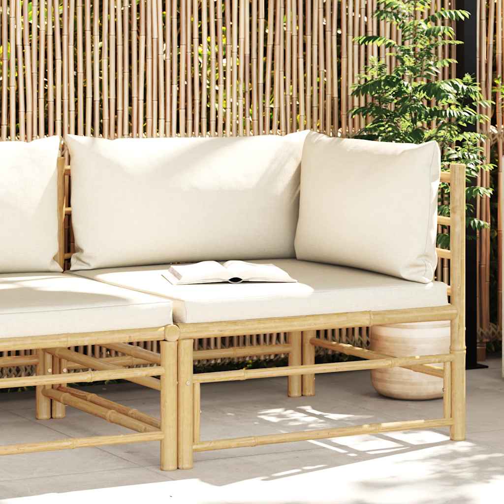 Sofá de canto p/ jardim com almofadões branco nata bambu