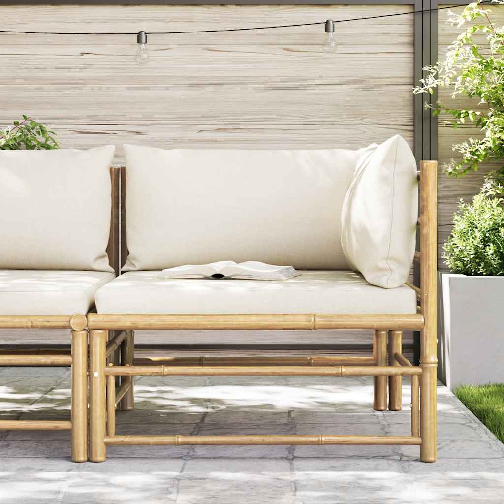 Sofá de canto p/ jardim com almofadões branco nata bambu