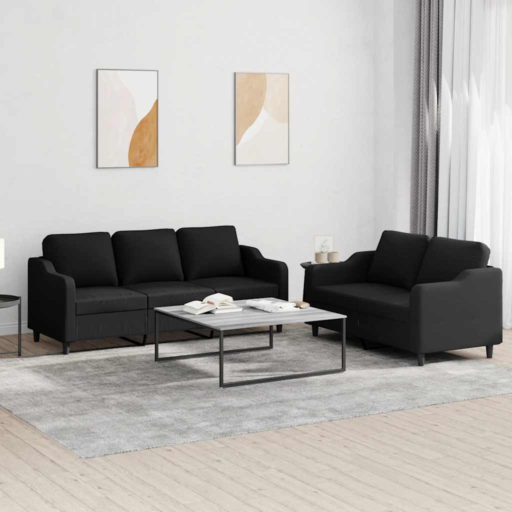 2 Pcs conjunto de sofás com almofadões tecido preto