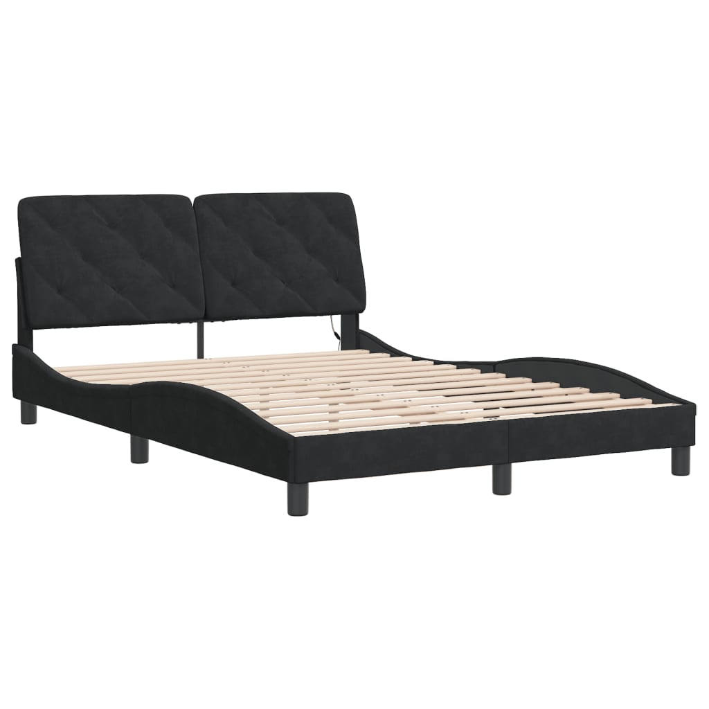 Estrutura de cama com LED sem colchão 140x190 cm veludo preto