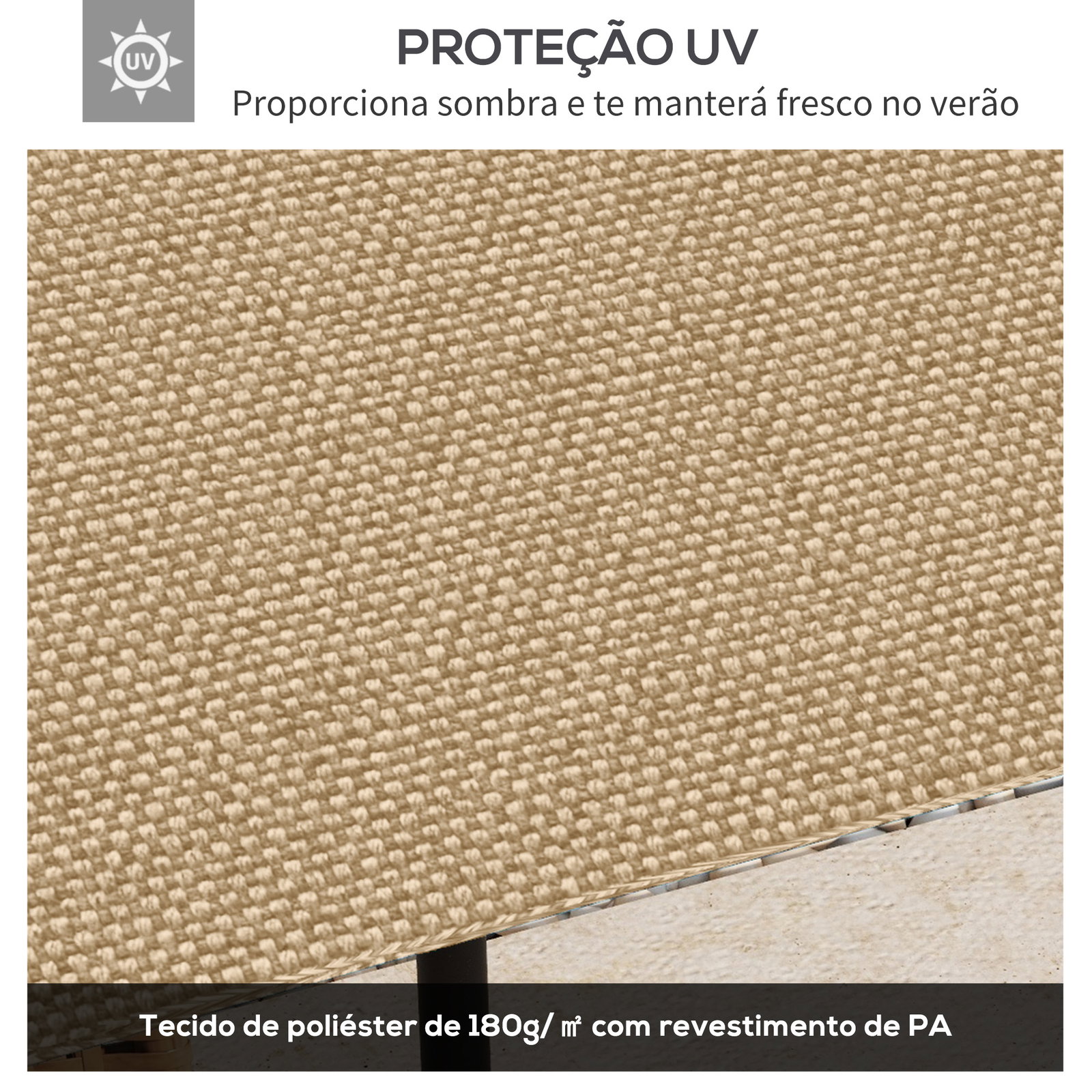 Toldo de Substituição de 3x3m para Pérgola de Jardim com 8 Orifícios de Drenagem e Ventilação Bege