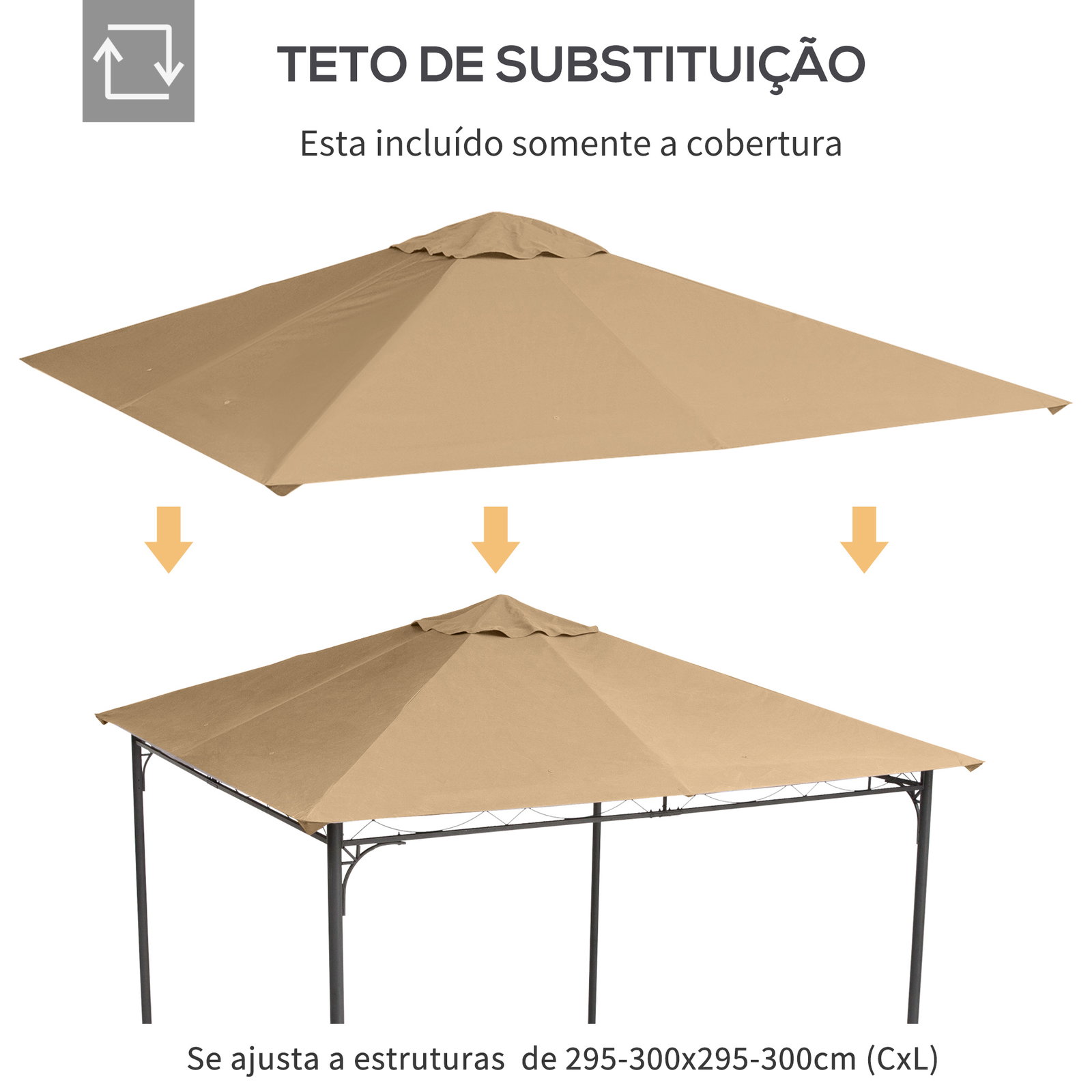 Toldo de Substituição de 3x3m para Pérgola de Jardim com 8 Orifícios de Drenagem e Ventilação Bege