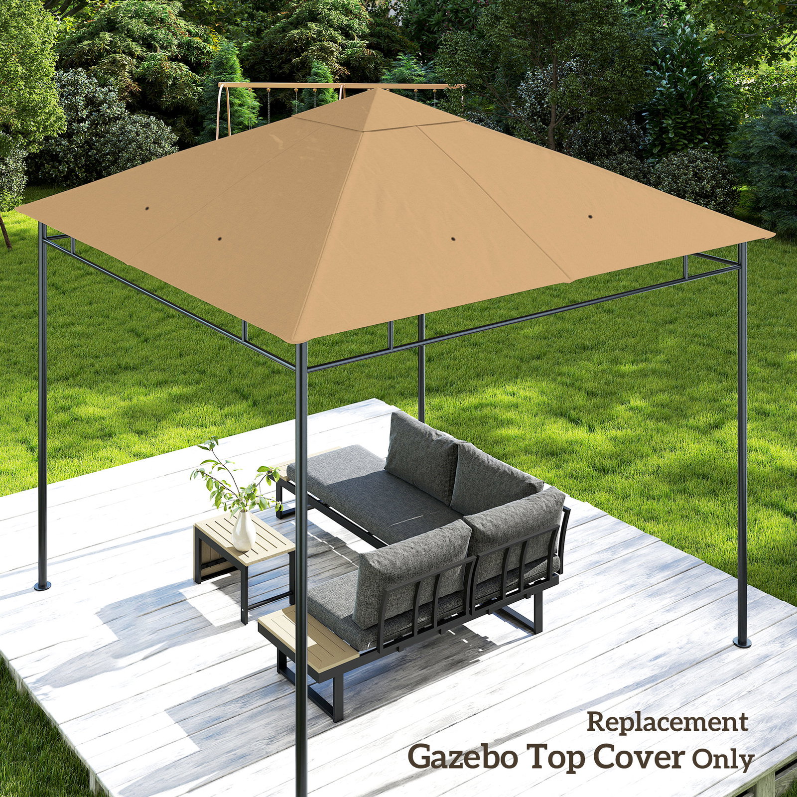 Toldo de Substituição de 3x3m para Pérgola de Jardim com 8 Orifícios de Drenagem e Ventilação Bege