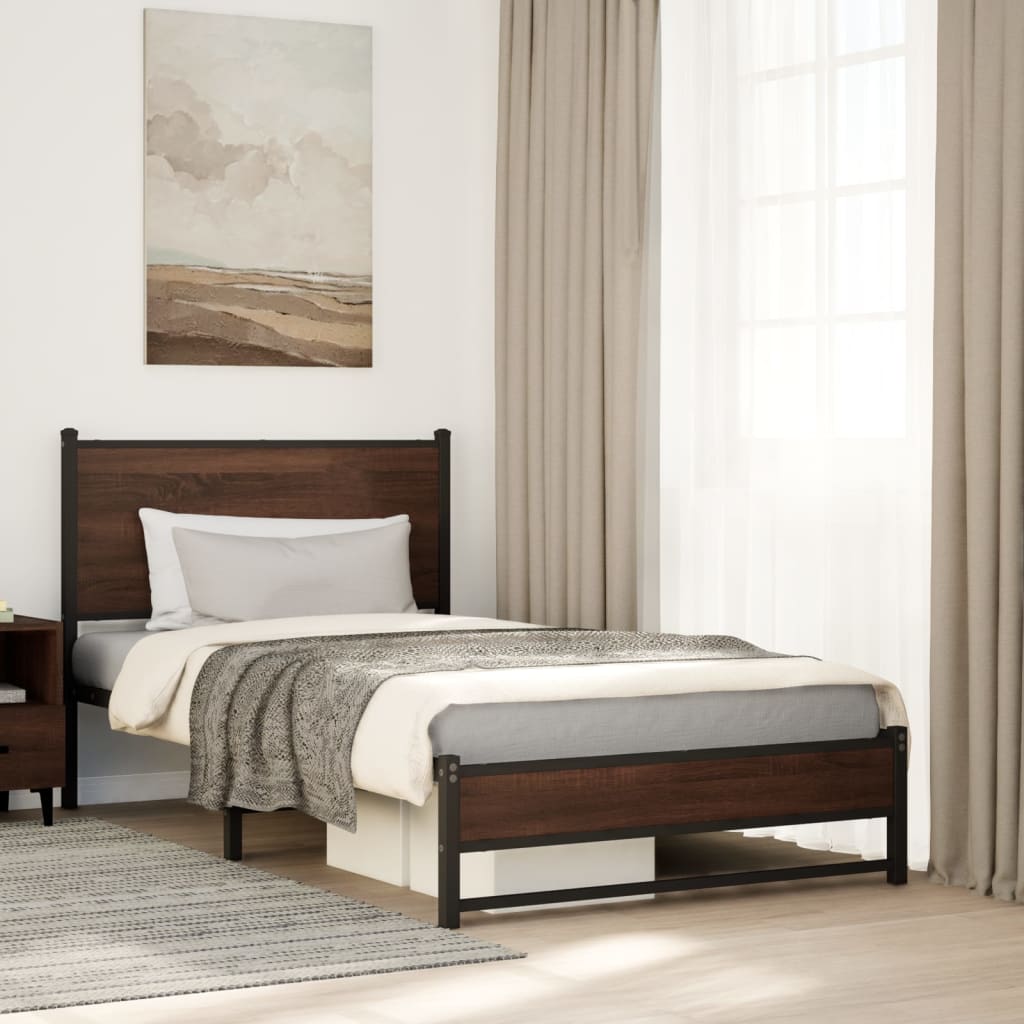 Estrutura de cama sem colchão 107x203cm metal carvalho castanho