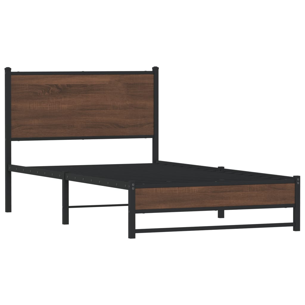 Estrutura de cama sem colchão 107x203cm metal carvalho castanho