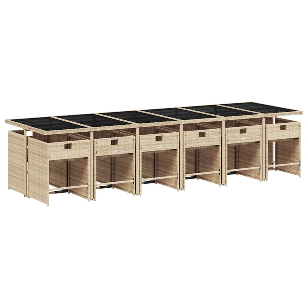 13 Pcs conjunto de jantar p/ jardim com almofadões vime PE bege