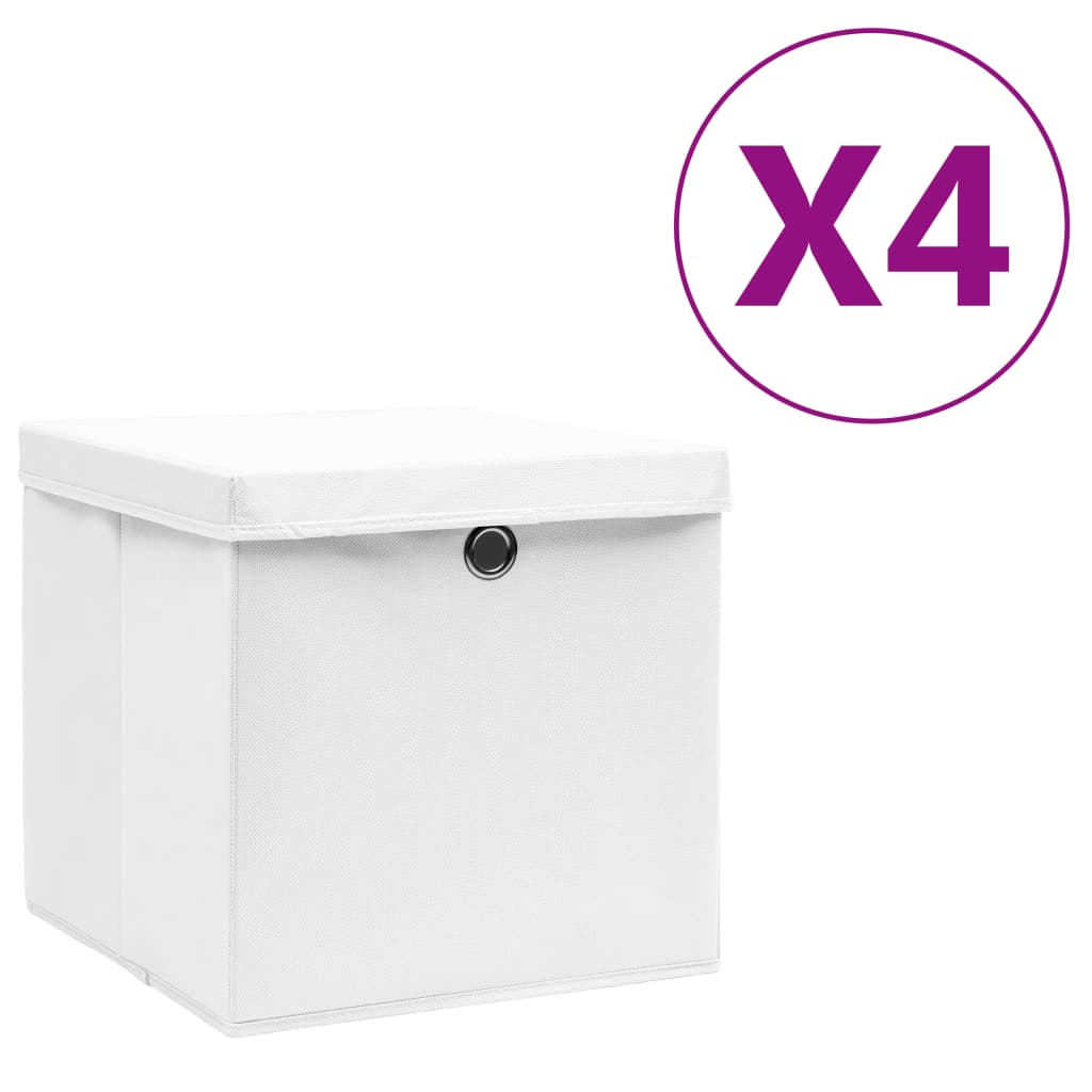 Caixas de arrumação com tampas 4 pcs 28x28x28 cm branco