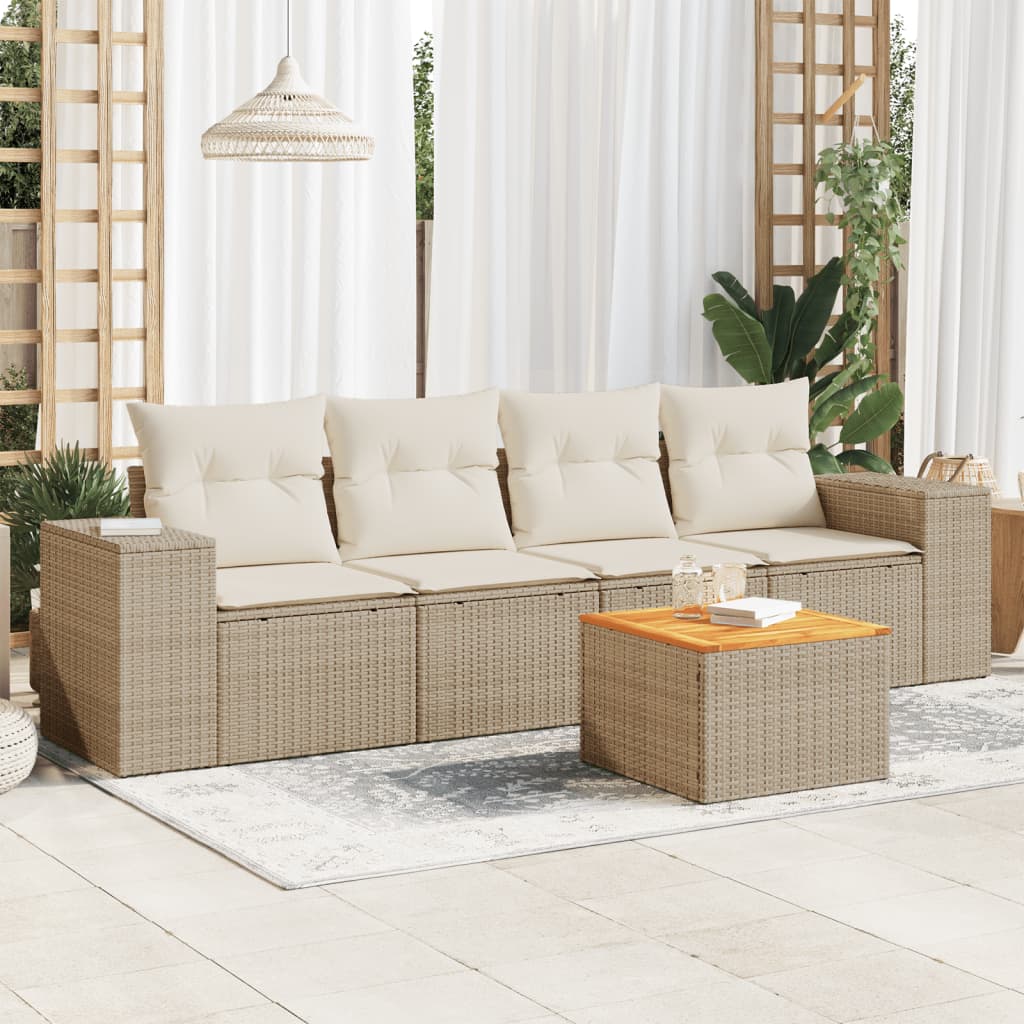 5 Pcs conjunto de sofás p/ jardim com almofadões vime PE bege