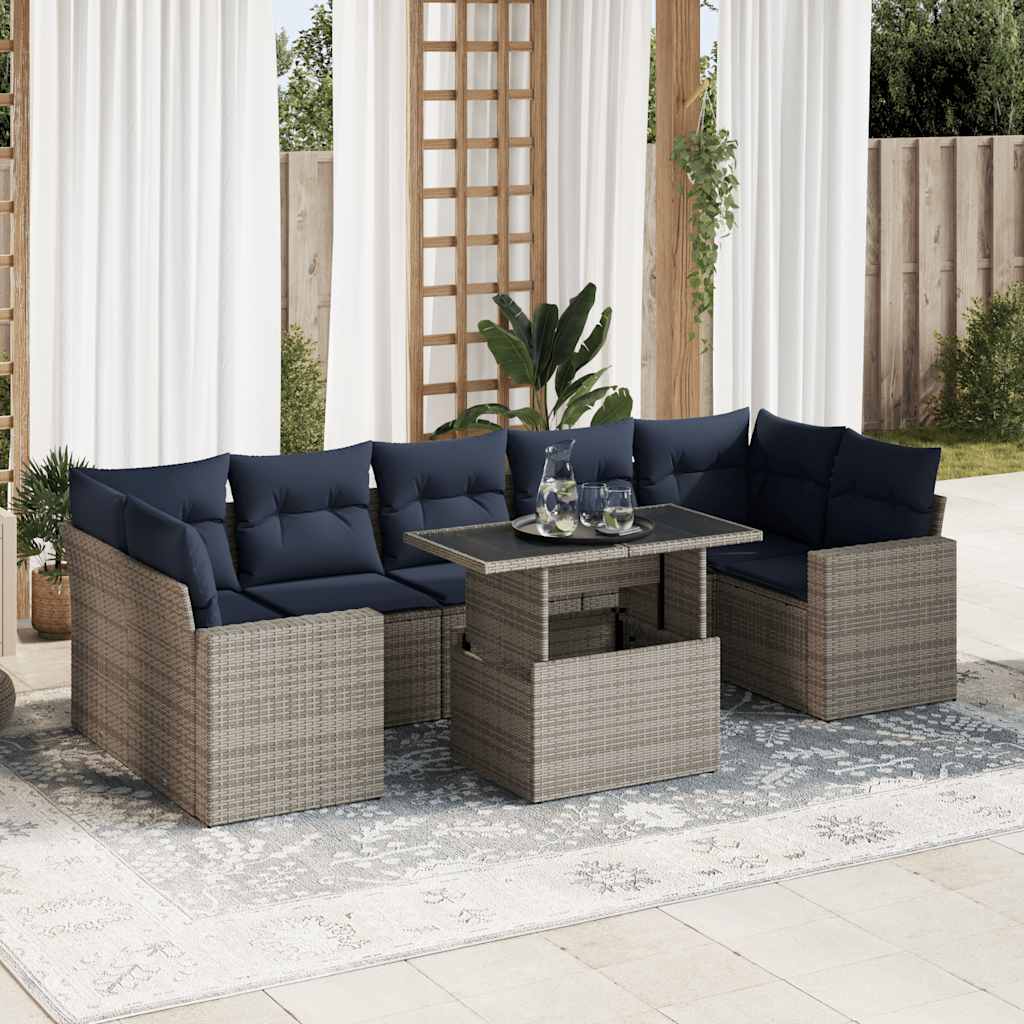 8 Pcs conjunto sofás jardim almofadões vime PE/acácia cinzento