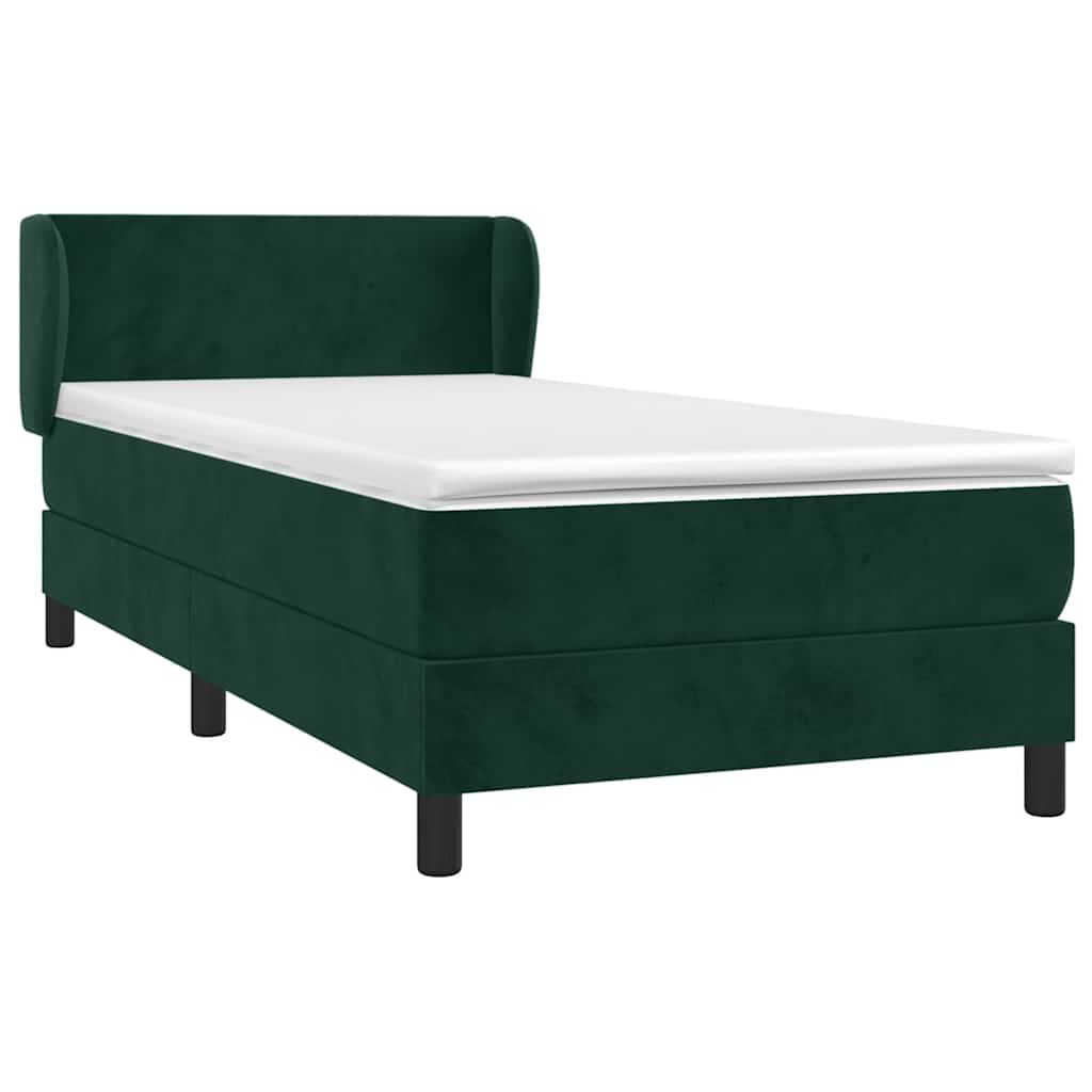 Cama com molas/colchão 90x200 cm veludo verde-escuro