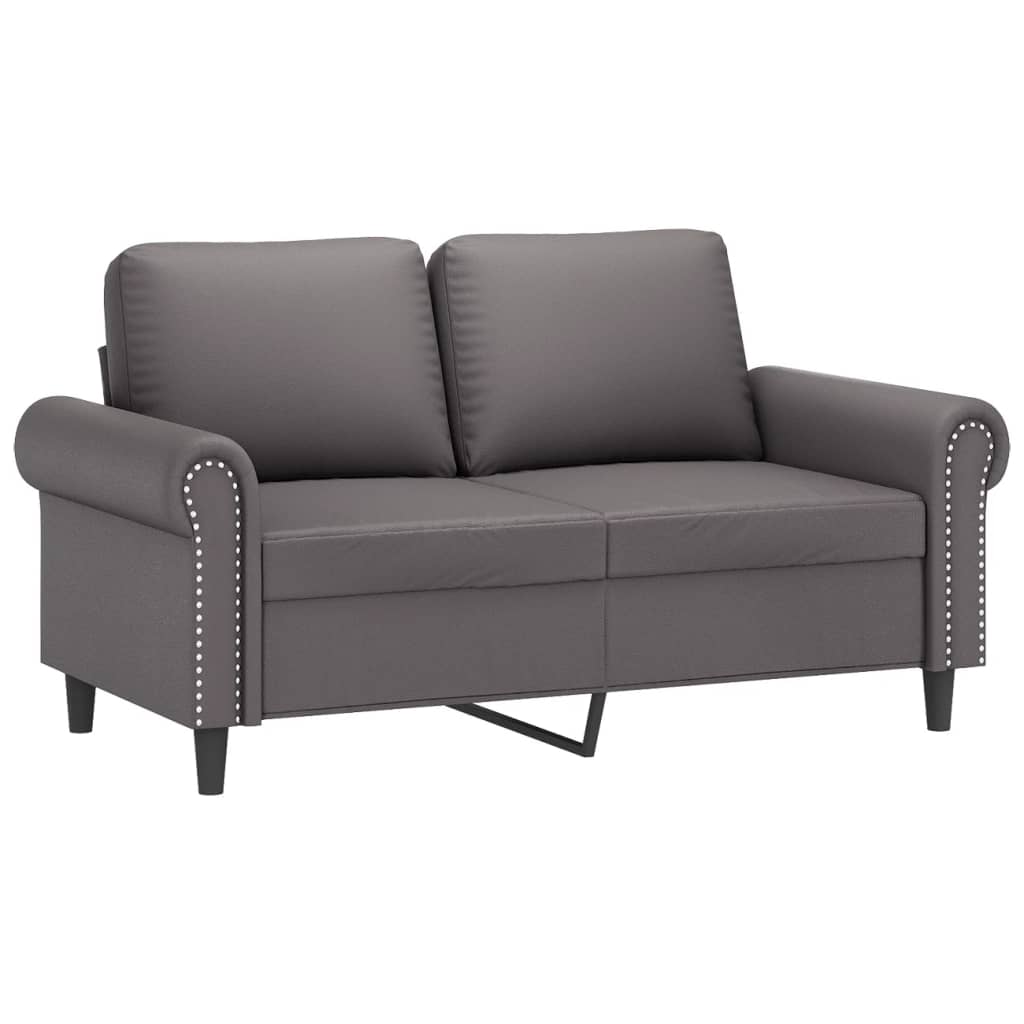 2 Pcs conjunto de sofás c/ almofadões couro artificial cinzento