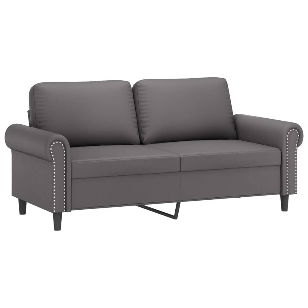 2 Pcs conjunto de sofás c/ almofadões couro artificial cinzento