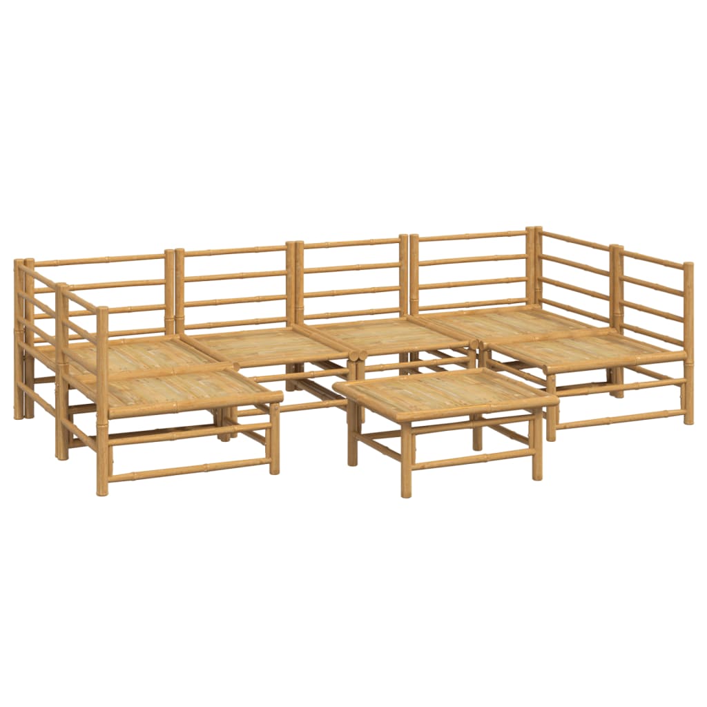 7 Pcs conj. lounge de jardim bambu c/ almofadões cinzento-claro