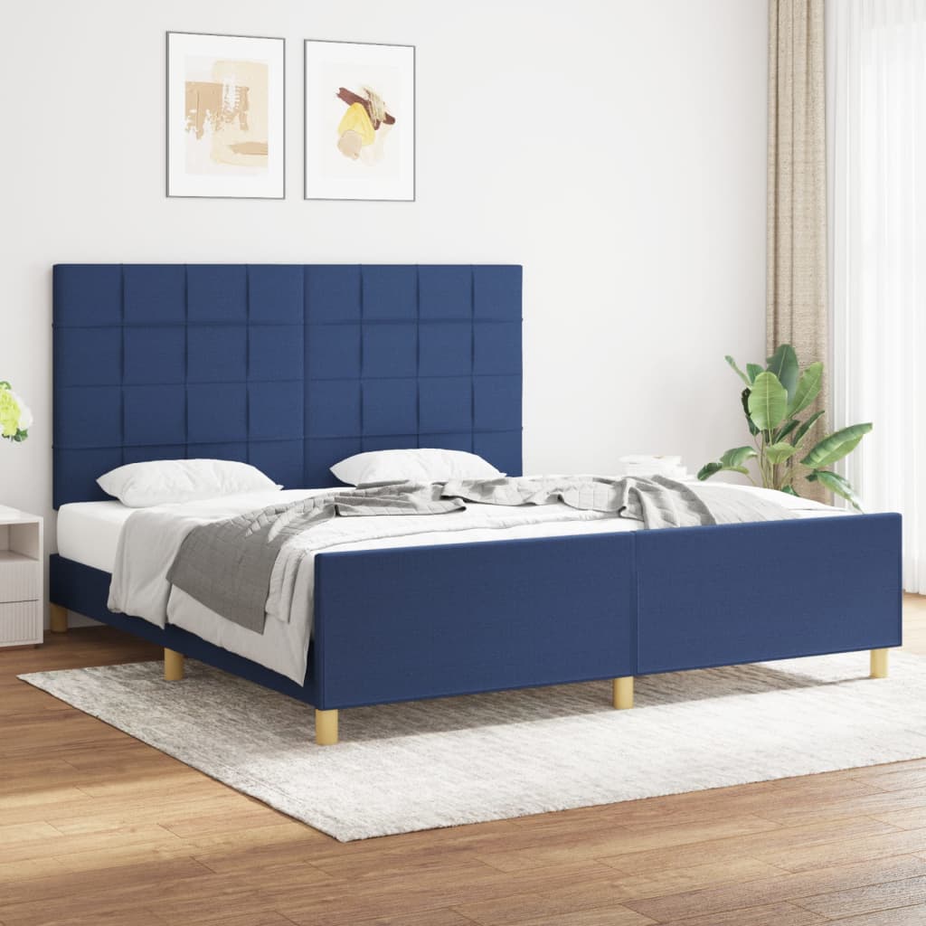 Estrutura de cama sem colchão 180x200 cm tecido azul