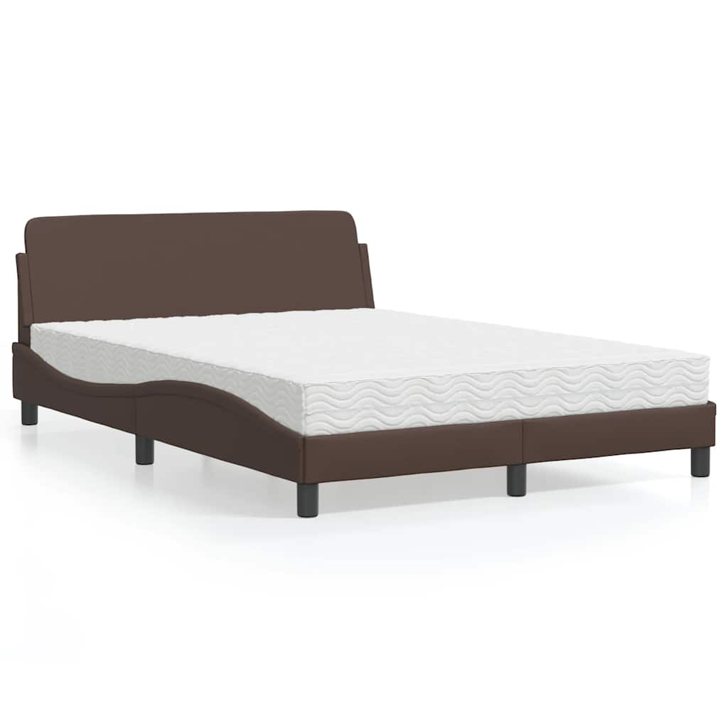 Cama com colchão dover 140x190 cm couro artificial castanho