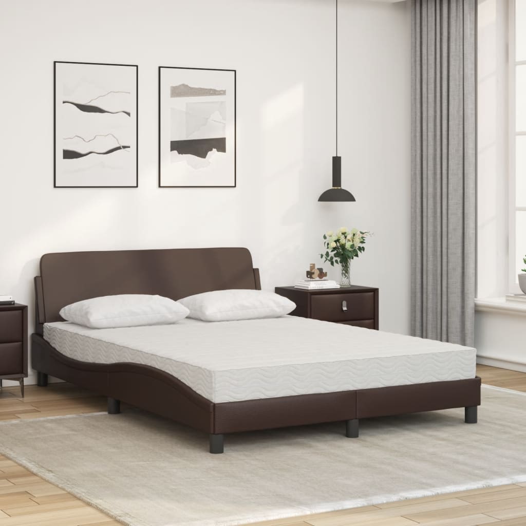 Cama com colchão dover 140x190 cm couro artificial castanho