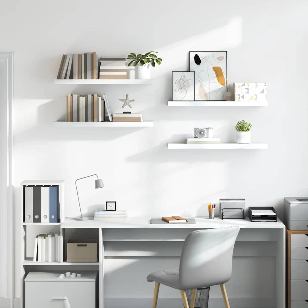 Prateleiras de parede suspensas 4 pcs 80x23,5x3,8cm MDF branco