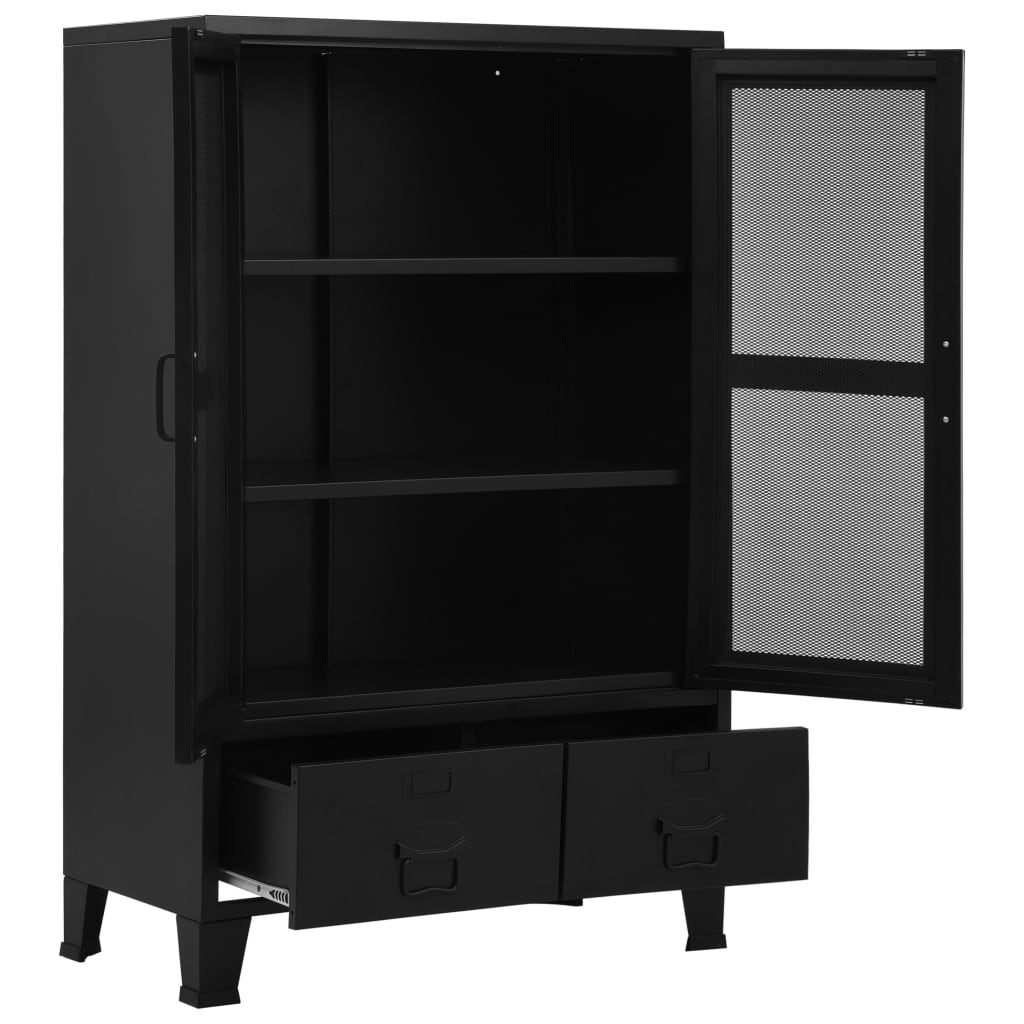 Armário de escritório com portas rede 75x40x120 cm aço preto
