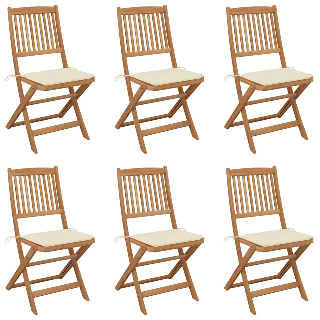 Cadeiras de jardim dobráveis c/ almofadões 6 pcs acácia maciça