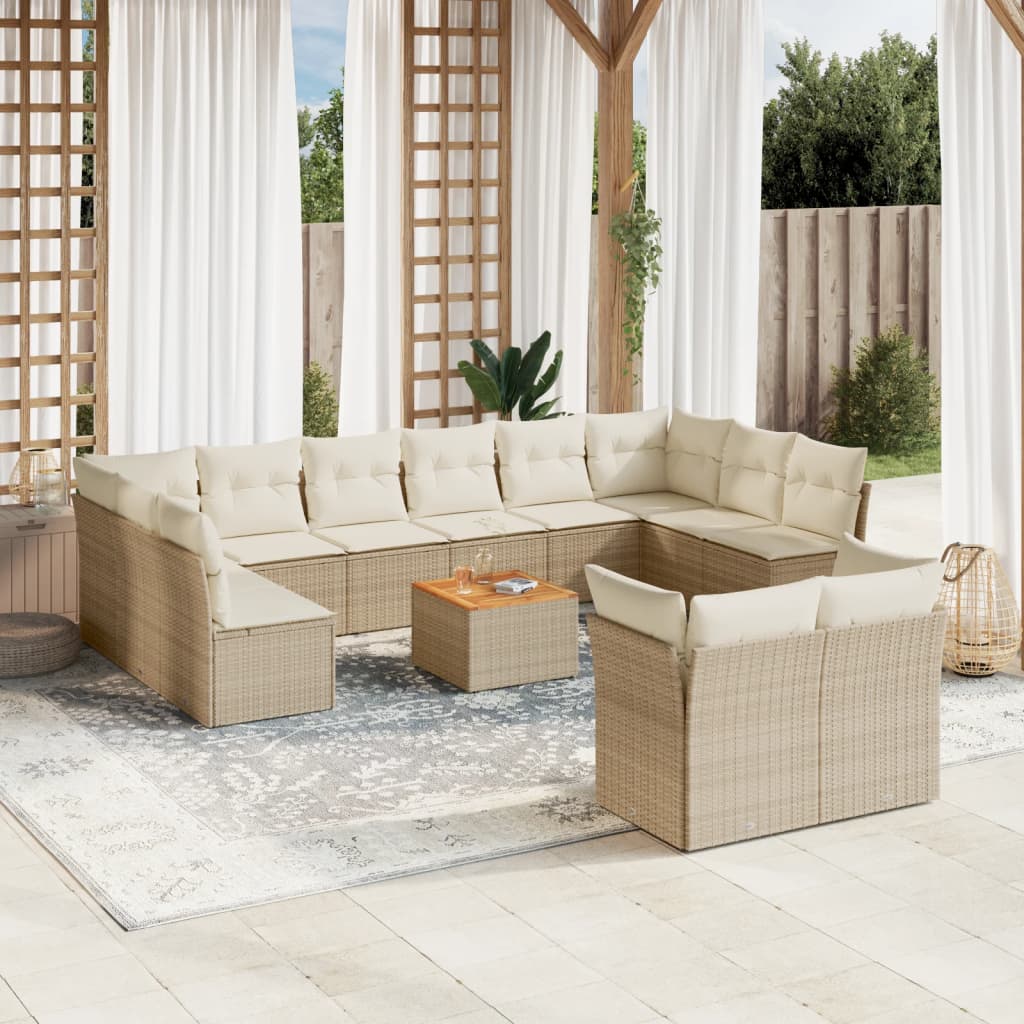 13 Pcs conjunto de sofás p/ jardim com almofadões vime PE bege