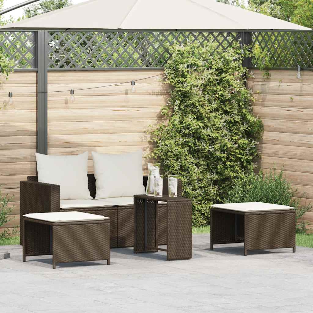 5 Pcs conjunto sofás de jardim c/ almofadões empilhável vime PE