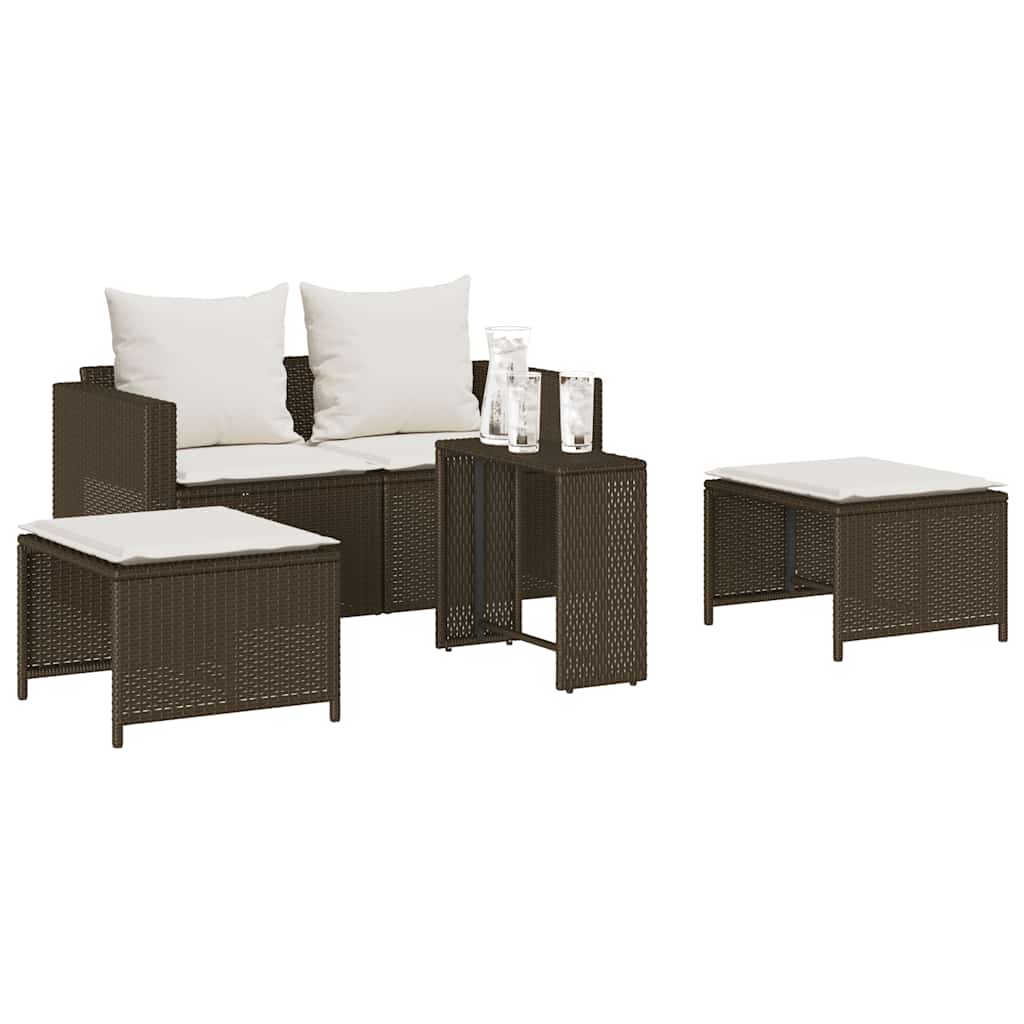 5 Pcs conjunto sofás de jardim c/ almofadões empilhável vime PE