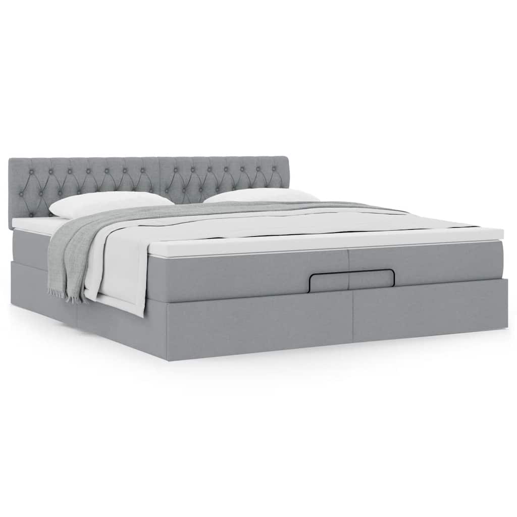 Estrutura de cama otomana com colchão 200x200 cm cinzento-claro