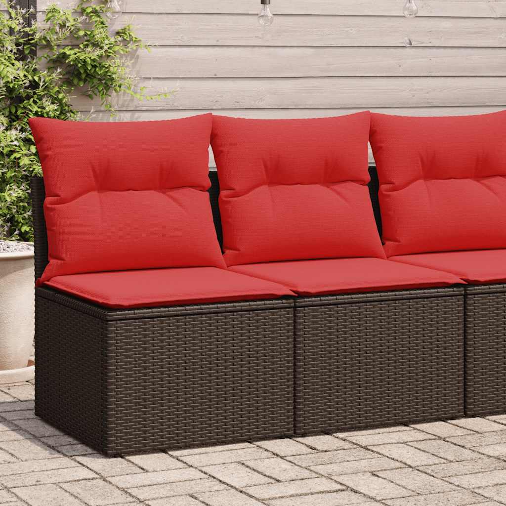 2 Pcs conj. sofás jardim c/ almofadões vime PE/acácia castanho