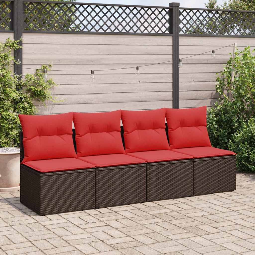 2 Pcs conj. sofás jardim c/ almofadões vime PE/acácia castanho