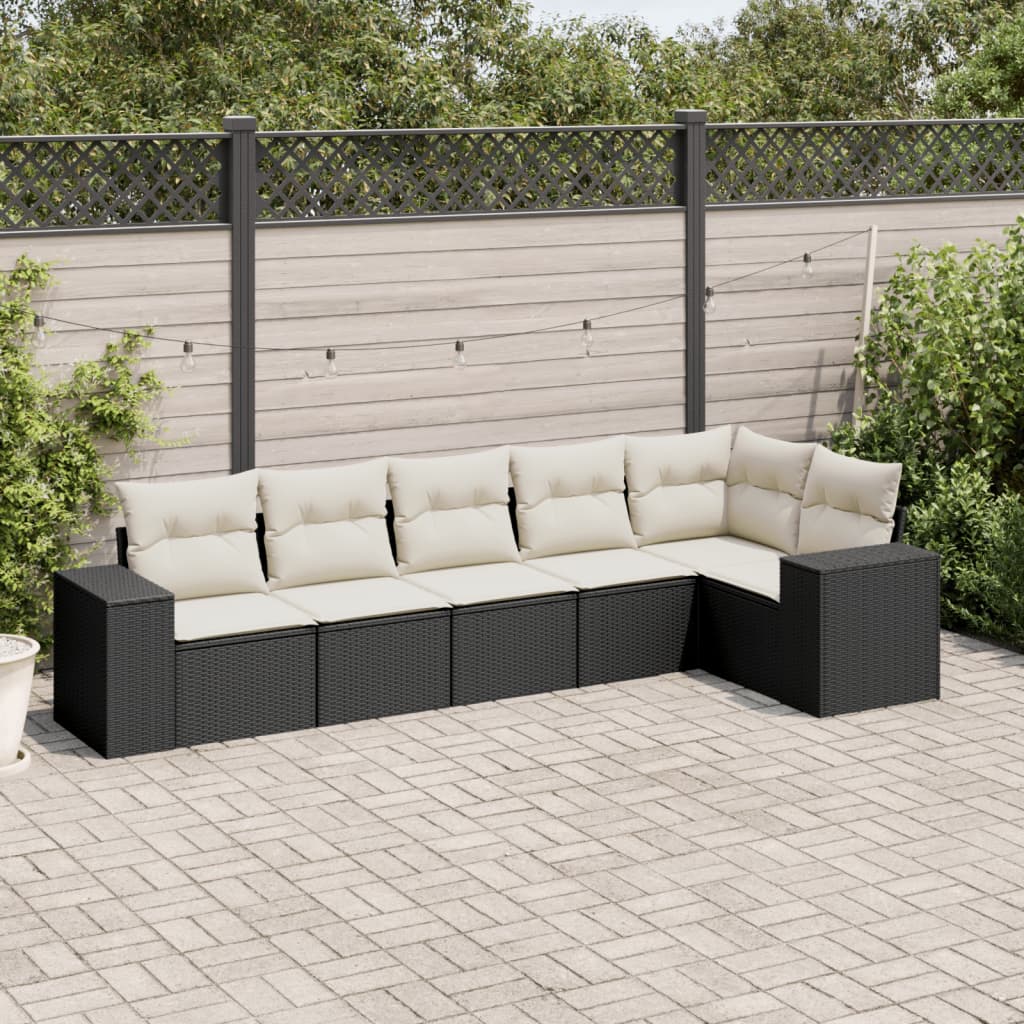 6 Pcs conjunto sofás de jardim c/ almofadões vime PE preto