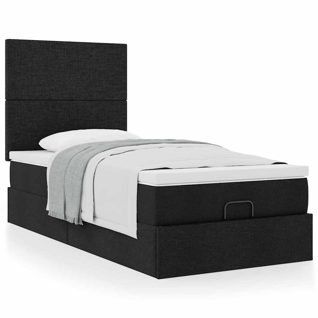 Cama otomana com colchão 90x200 cm tecido preto