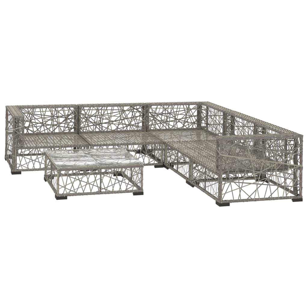 6 Pcs conjunto lounge de jardim c/ almofadões vime PE cinzento