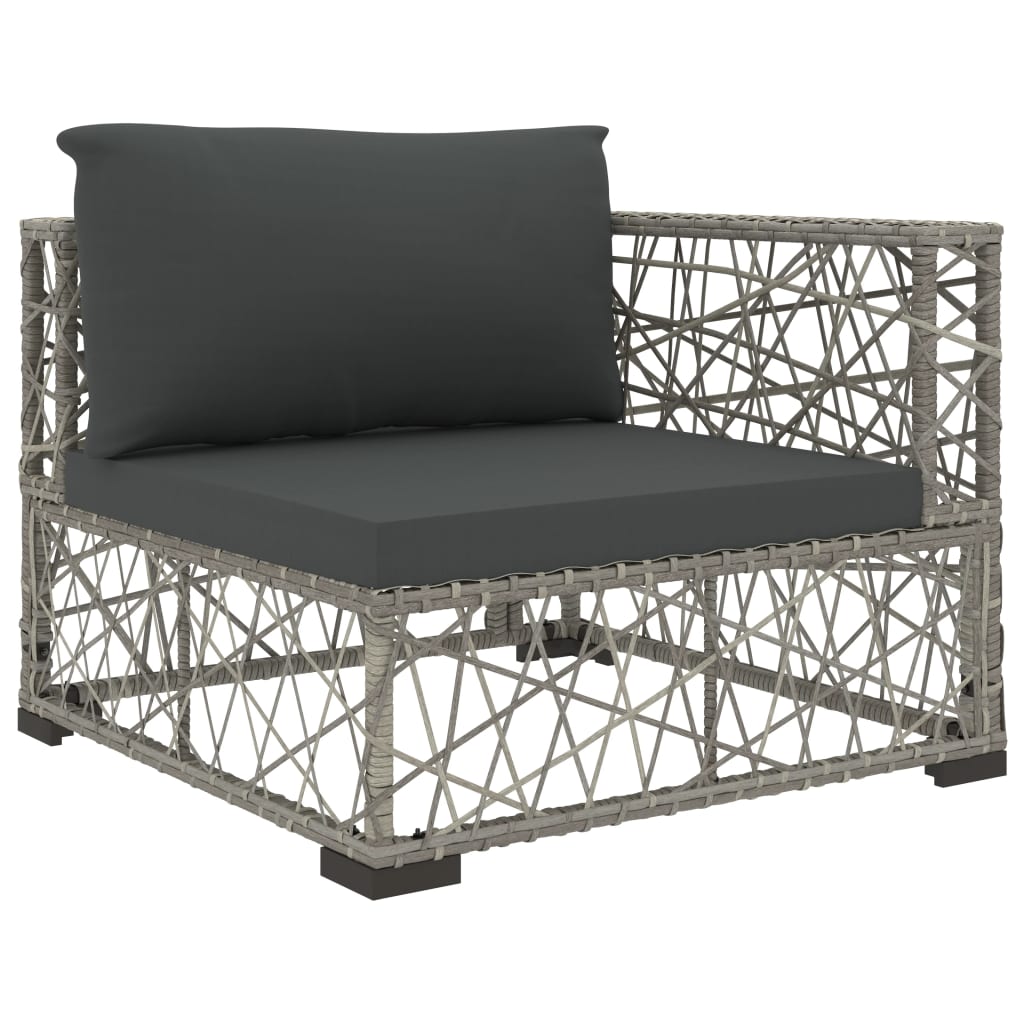 6 Pcs conjunto lounge de jardim c/ almofadões vime PE cinzento