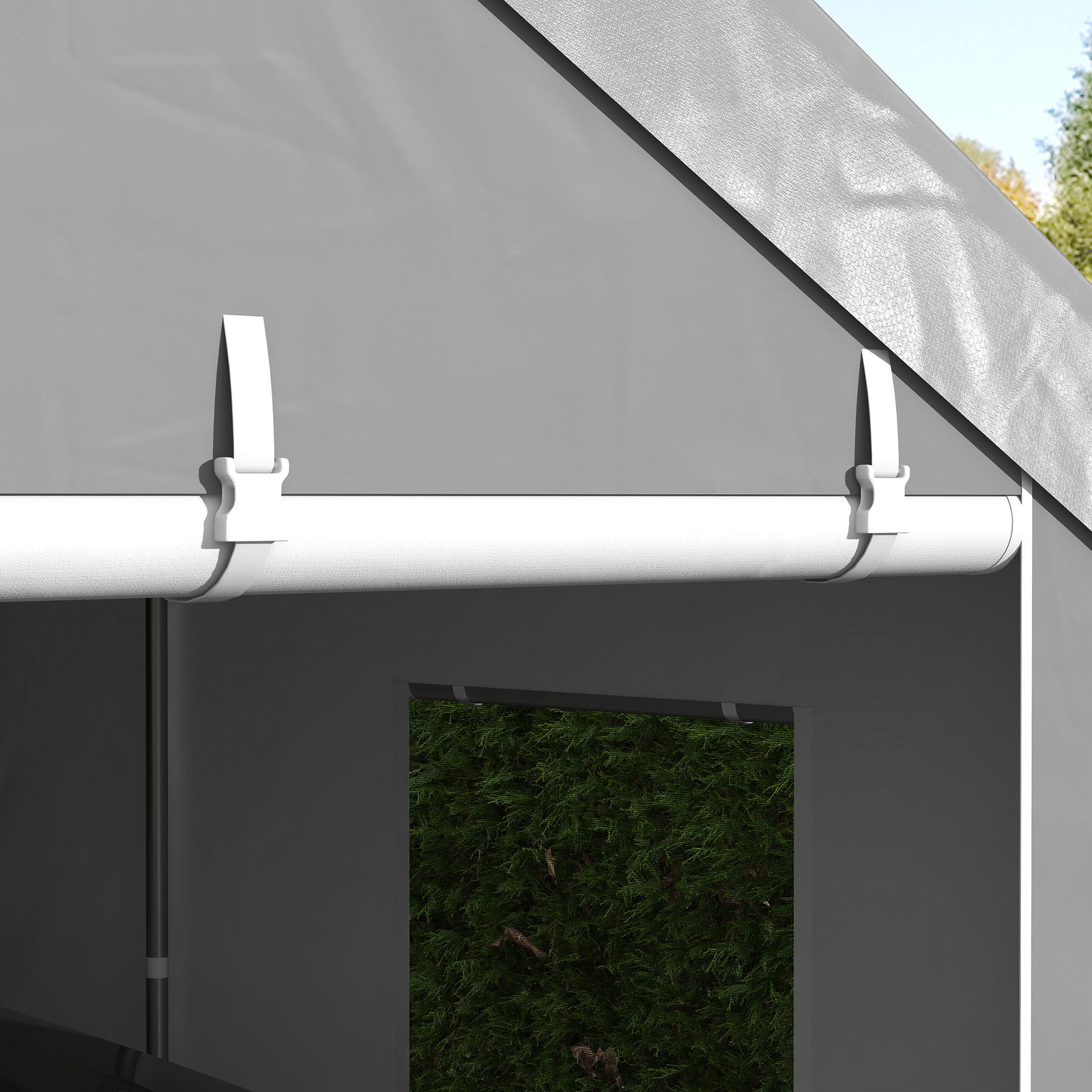 Tenda garagem 295x600x278 cm tenda de exterior resistente com 2 portas enroláveis e 6 janelas cinzento