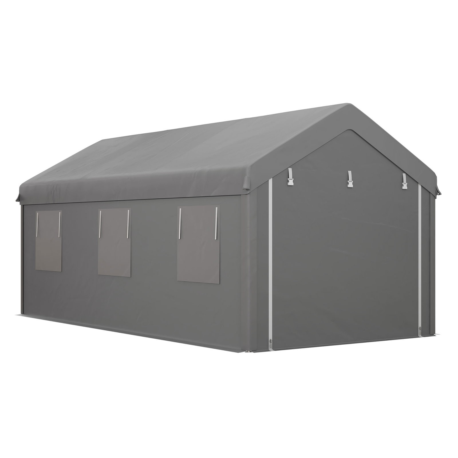 Tenda garagem 295x600x278 cm tenda de exterior resistente com 2 portas enroláveis e 6 janelas cinzento