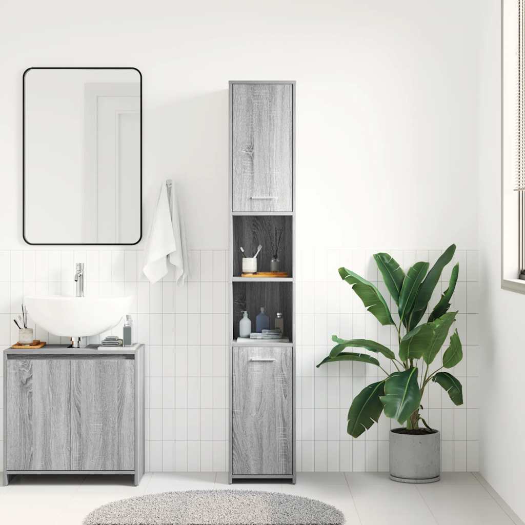 Armário wc 30x30x183,5 cm derivados de madeira cinzento sonoma
